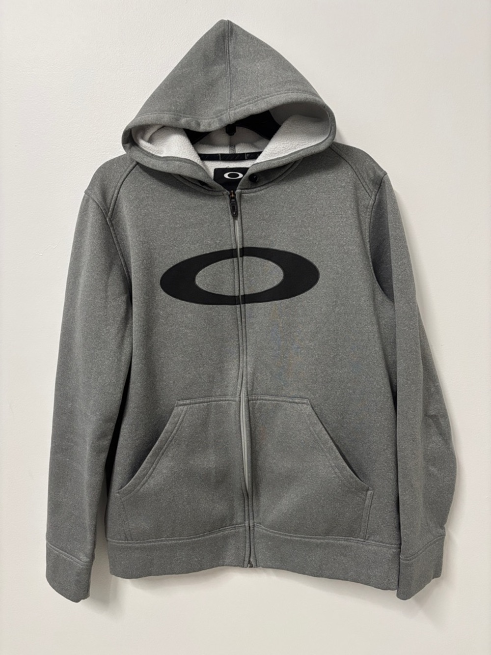 Oakley Gray Fleece Hoodie with Black Oval Logo Size M